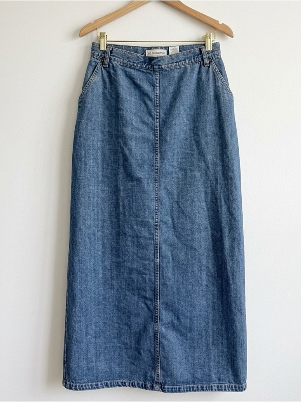 Vtg Liz Claiborne Blue Denim Maxi Skirt Size 14P High Waisted Straight Modest